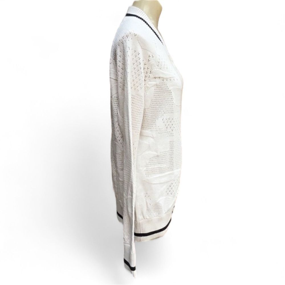 Element Eden Patterned Pointelle Knit Ribbed Knit Trim Full Front Zip Cardigan - Picture 5 of 15